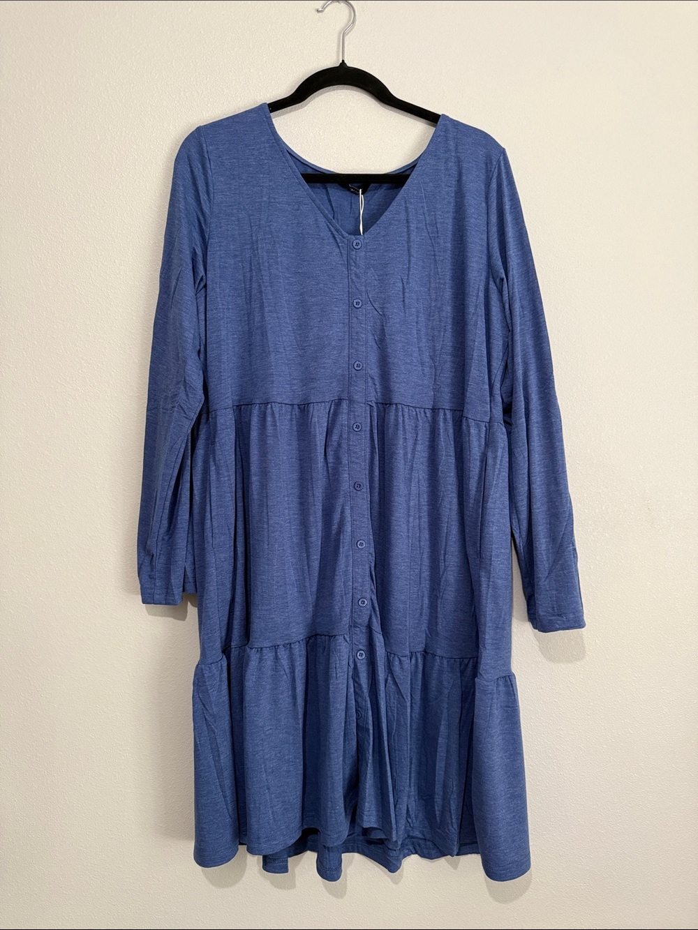 Blue Button-Front Midi Dress